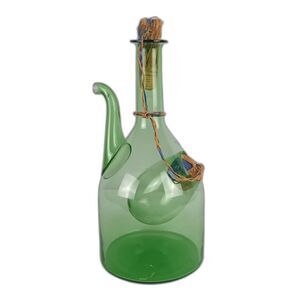 Vintage Italian Green Wine Bottle Decanter Carafe Vetri Di Empoli Ice Chamber